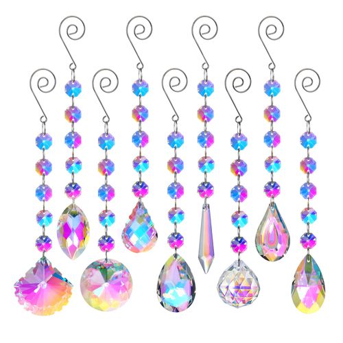 9 Pack Sun Catchers,Rainbow Maker Crystal Suncatchers For Window Hanging Ornaments Colorful Glass Wind Chimes Kit Prism Pendant for Home,Chandeliers,Garden,Christmas Tree Decoration