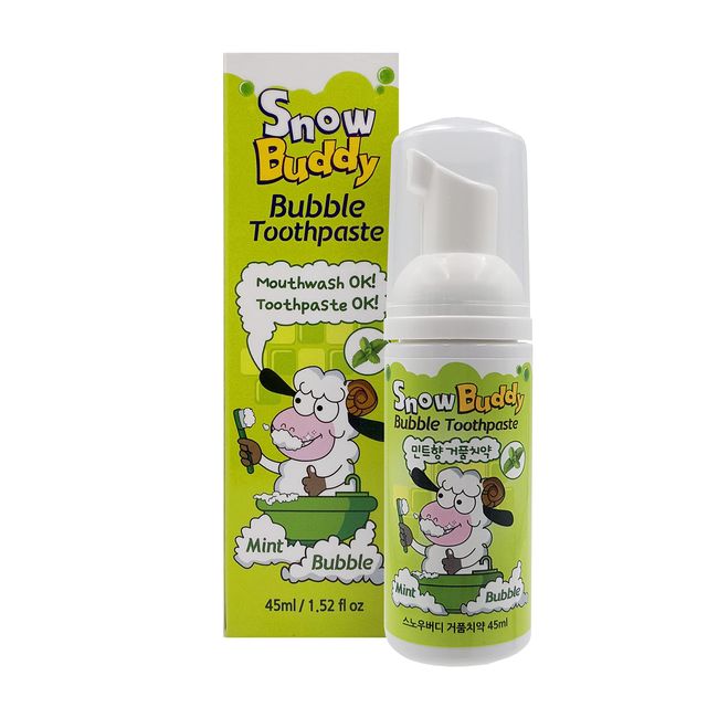 SnowBuddy Kids Foam Toothpaste - Mint, Grape, and Strawberry Flavors - Low-Fluoride and Fluoride-Free Options - 1 Pack and 3 Pack Variations Available (Mint (Low-Fluoride), 1.52 fl.oz (1Pack))