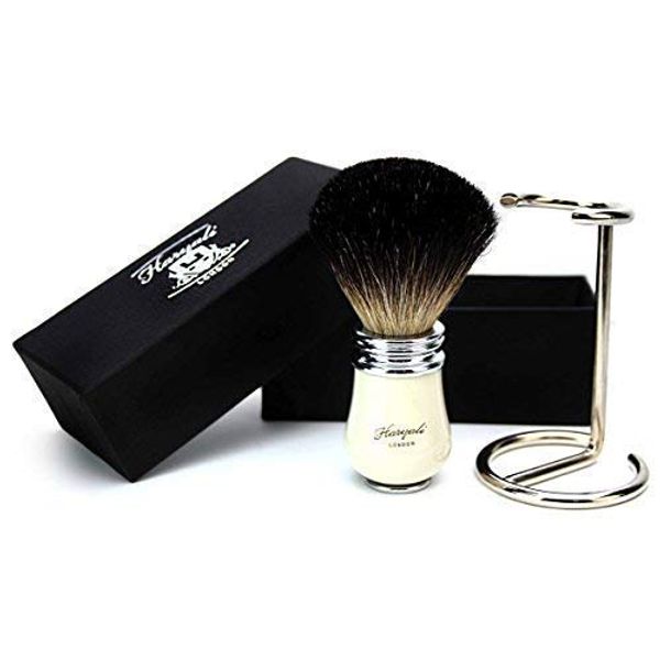 Pure Black Badger Hair Shaving Brush in Ivory& Metal Color Handle Comes with The Brush Holder/Stand .for Perfect and Gentle Shave. Suits All Skin Types. for Men's Gifts for DADS