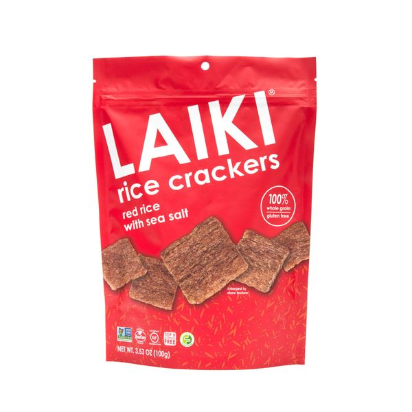 LAIKI Red Rice Crackers - Gluten Free Snacks - Deliciously Light and Airy Crunch - Allergen-Friendly, Vegan, Non-GMO Verified, FODMAP Friendly Rice Crackers Red Rice - 3.53 Ounce Bag (Pack of 8)