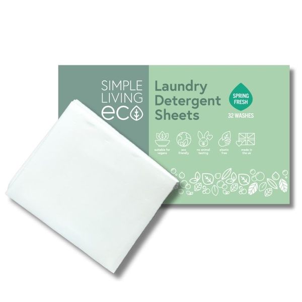 Simple Living Eco Laundry Detergent Sheets UK Simplify Your Laundry with Compact Laundry Sheets Detergent Eco Washing Detergent Sheets Non Bio & Skin-Friendly Travel Wash (32 Sheet Pack, Spring Fresh)