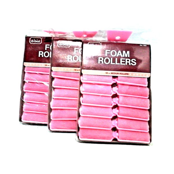 Foam Hair Rollers Curlers, DBest Model# 502, 3 Packages, 54 Medium Rollers