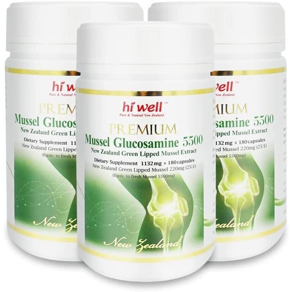 Hi well Green Lipped Mussel Glucosamine 5500 180 Caps Joint Support (3 Pack)