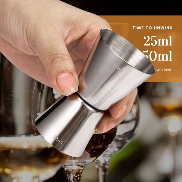 Keepatry Spirit Measures 25ml 50ml Set - 2Pack 304 Stainless Steel Jigger Spirit Measure Set Cocktail Measure Cup Set Whisky Shot Measure for Gin Alcohol Drink