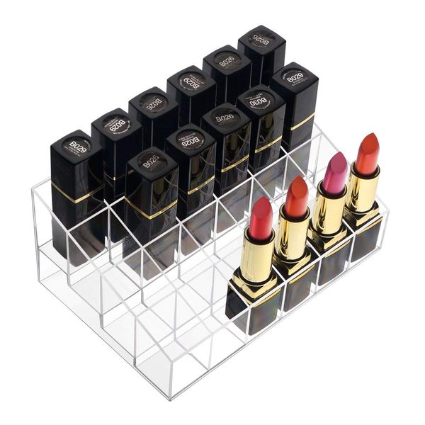 Benbilry Lipstick Holder, 24 Slots Clear Acrylic Lipstick Organizer Display Transparent Makeup Organizer(24 Slots)