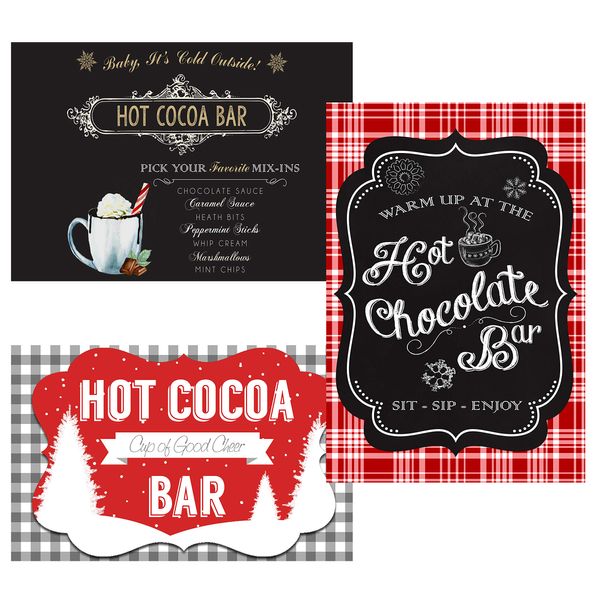 Hot Chocolate Cocoa Bar Party Supply Decorations and Invitations (Poster Decor) 3 Banners Sign Red Black Grey Picture