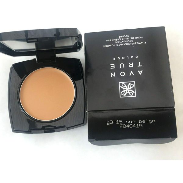 AVON TRUE COLOUR MATTIFYING CREAM TO POWDER FOUNDATION COMPACT SPF12. Shell
