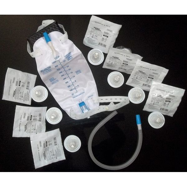 Complete Kit Urinary Incontinence One-Week, 7-Condom Catheters External Self-Seal 32mm (Intermediate), + Premium Leg Bag 1000ml Tubing, Straps & Fast and Easy Draining.