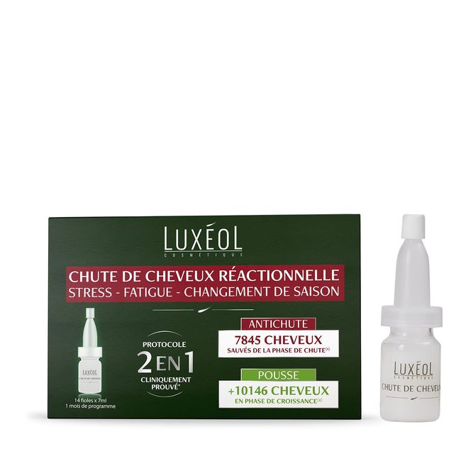 LUXÉOL - 2-in-1-Haarausfall - fördert das Wachstum & reduziert Haarausfall - Stress & Müdigkeit - Keratin - 1 Monat - 14 Flaschen mit je 7 ml