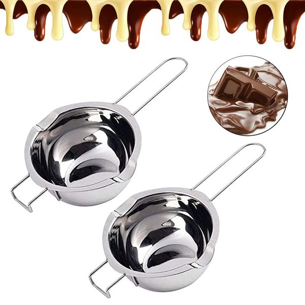 Chocolate Melting Bowl Pot,2 Pcs Stainless Steel Melting Bowl Pan,Double Boiler Insert,Double Boiler Insert,Double Spouts,Heat-Resistant Handle,Flat Bottom,For Chocolate Butter Milk Cheese Supplies