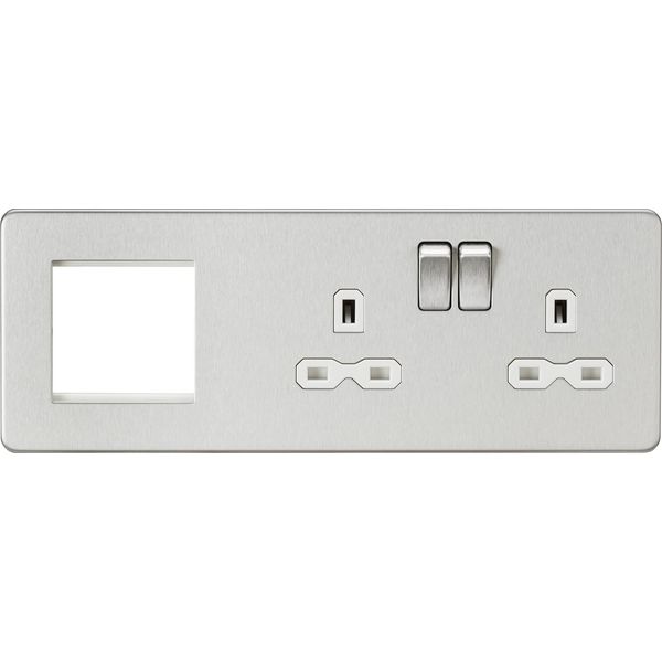 Screwless 13A 2G DP Socket + 2G Modular Combination Plate - Brushed Chrome