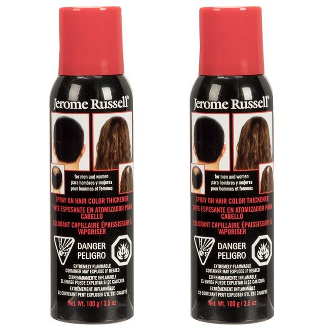 Jerome Russell Spray-on Color Jet Black Hair Thickener, for Fine and Thinning Hair, 3.5 oz x 2 Pack