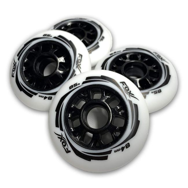 FoxPro Skate 85A 84mm SHR PU Inline Outdoor Roller Skate Replacement Wheels Without Bearing (4 Wheel Pack), white