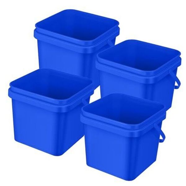 4 Pcs Plastic Bucket 5 Quart Square Bucket Utility Small Bucket with Blue