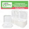9x9x3 3-Compartment Hinged Clamshell Take Out Food Containers 150pcs