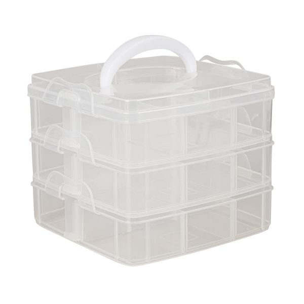 Rayher, 3-tier stackable Craft Storage with adjustable compartments, clear plastic Box Organiser for small arts and crafts materials