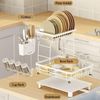Large Dish Drying Rack Kitchen Shelf w/ Drainage Knife Fork Utensil Cup Holders