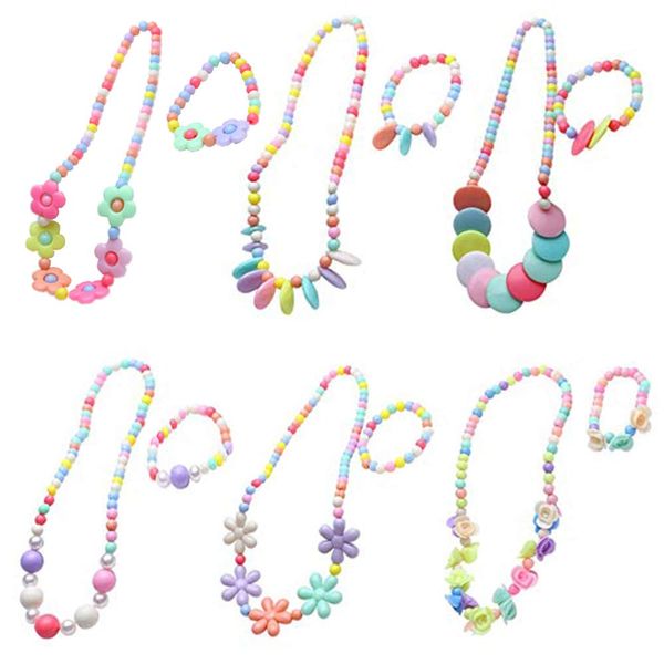 Shuxy 6 Sets Beads Necklace Bracelet Princess Necklace Bracelet Set Lovely Heart Beads Jewelry Kit Costume Necklaces for Pretend Play Dress up Jewelry, Candy Color