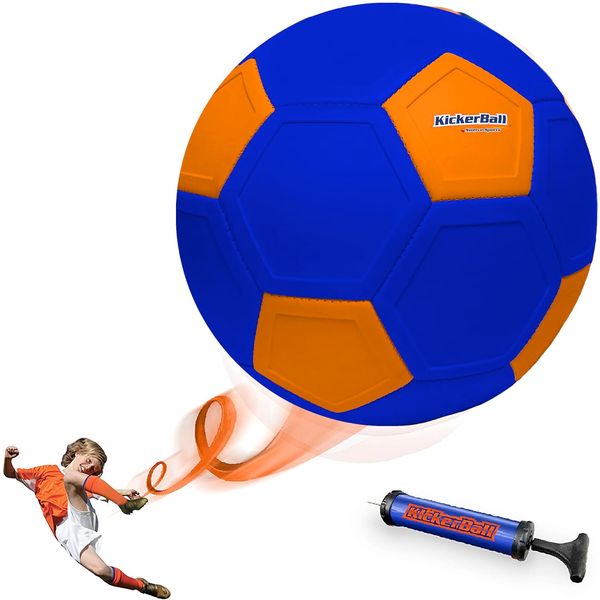 Kickerball - Curve and Swerve Soccer Ball/Football Toy - Kick Like The Pros, Great Gift for Boys and Girls - Perfect for Outdoor & Indoor Match or Game, Blue & Orange