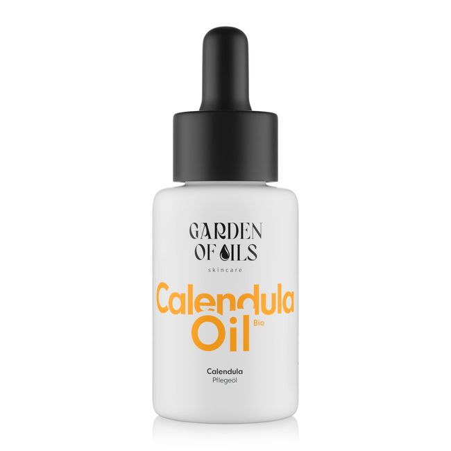 Marigold Oil Organic Calendula Care Oil - 30 ml Natural Oil in White Glass Bottle with Pipette - Made in Germany - Garden of Oils skincare