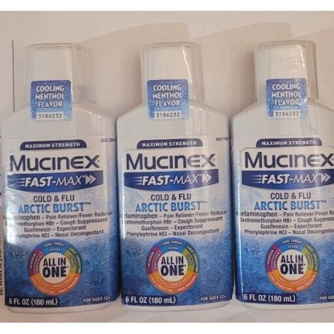 3 pk Mucinex Fast-Max Cold & Flu Arctic Burst All-In-One 6oz  09/2024