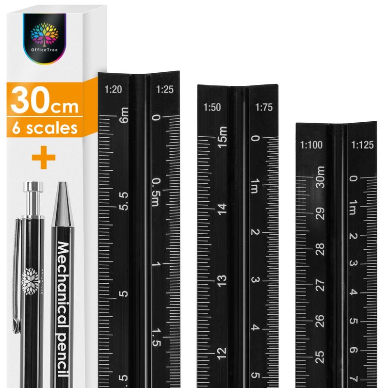 OfficeTree Scale Ruler Architect 30cm with Mechanical Pencil ...