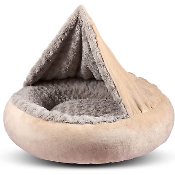 Small Dog & Cat Bed, 23'' Donut Pet Bed Mat with Hooded Blanket, Anti-Anxiety Bu