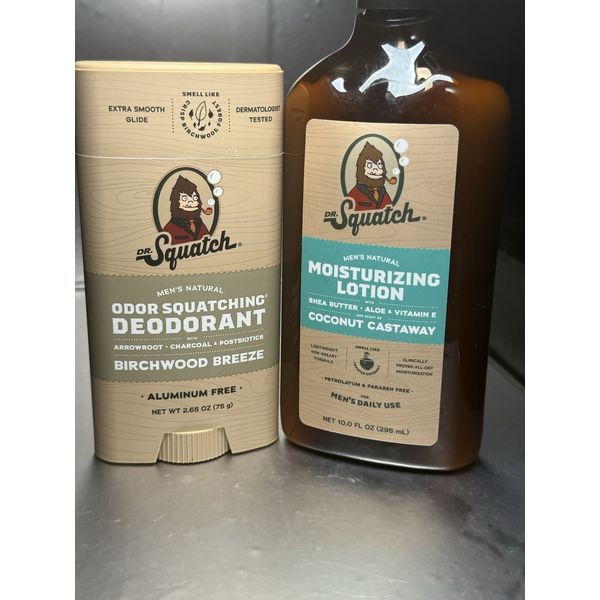 *Dr Squatch Bonus PACK!*Coconut Castaway Lotion+Birchwood Breeze Deodorant