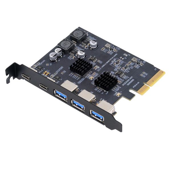 Cablecc USB3.0 Type-A Three Ports Back Panel Socket & Dual USB3.1 Type-C USB-C to PCI-E Express Card Adapter ASM3142 VL822