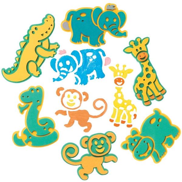 Baker Ross FE208 Jungle Animal Craft Foam Stampers - Pack of 10, Craft Stamps, Stamp Sets for Children, Ideal for Kids Arts and Crafts Projects