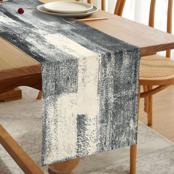 Hanrunsi Outdoor Table Runner Black Linen Boho Table Runner Modern Seasonal Decorative Tablecloth for Coffee Table, Holiday Parties, Wedding, Kitchen, Home Party Decor 33 cm x 183 cm