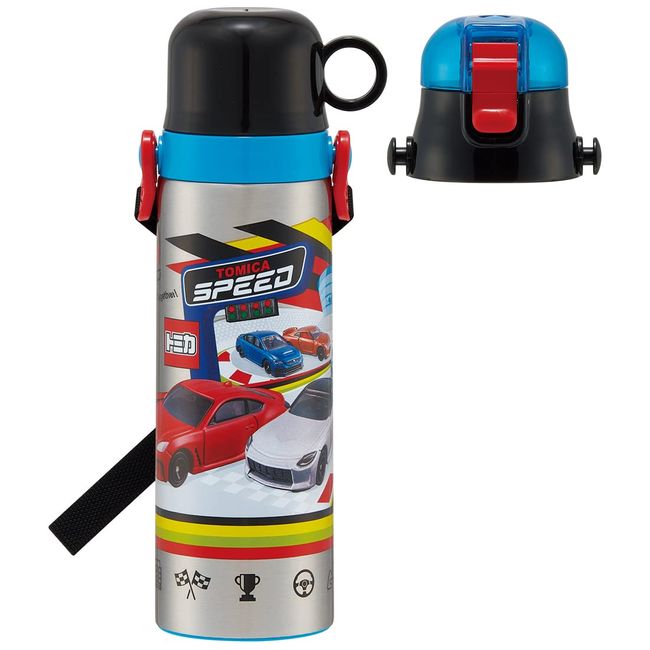 Skater SKDC6-A Children's Stainless Steel Water Bottle, 2-Way Direct Drinking, 20.8 fl oz (580 ml), Cup Drinking, 20.4 fl oz (570 ml), Tomica 23, Children's Friendly, Lightweight Type, Boy, Hot and