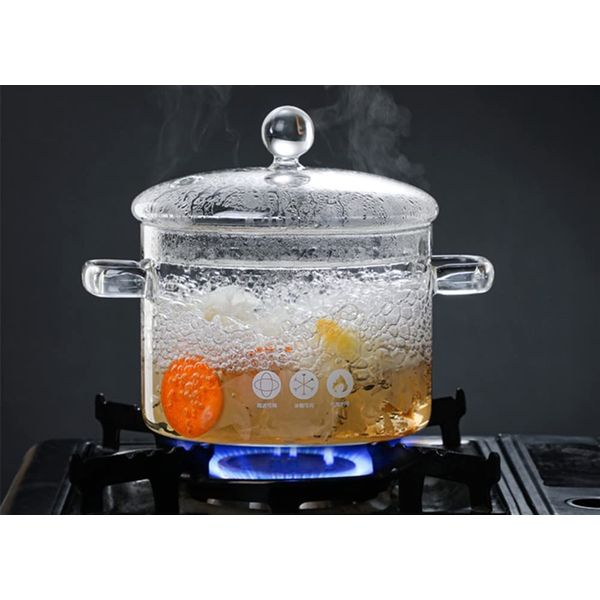 1.5L/50oz Glass Saucepan with Cover, Saucepans Glass Pot Casserole, Glass Cooking Pot Covered Saucepan with Lid Pasta Pot Cookware Stockpots