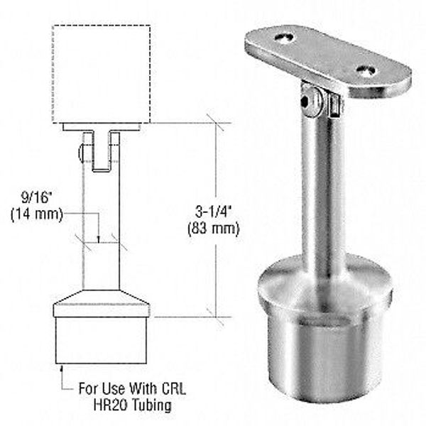 Brushed Stainless Post Mounted Adjustable Flat Saddle Hand Rail Supports