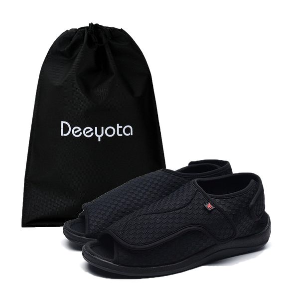 DEEYOTA Nursing Shoes, Wool, Men's, Lightweight, Rehabilitation Shoes, Slip-on, Walking Shoes, For The Elderly, Lightweight, Breathable, Black, 10.0 inches (25.5 cm)