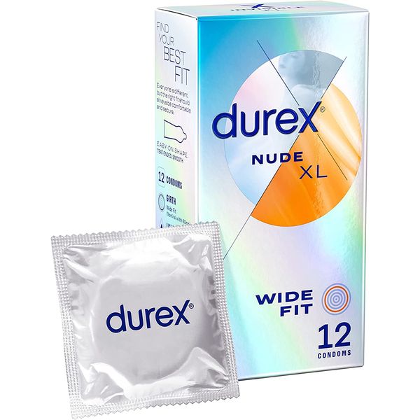 Durex Nude, Condoms, Wide Fit, 12s, Ultra Thin, Designed To Feel It All, With Silicone Lube