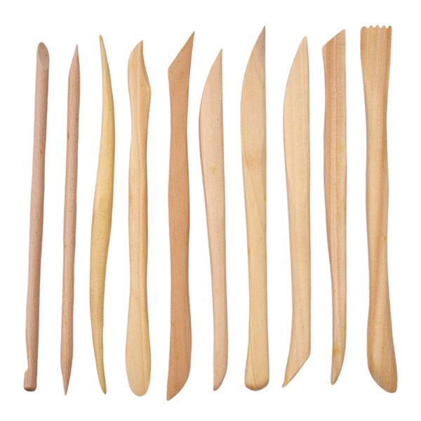 YFFSFDC Dough Spatula, Carving Tools, Ceramic Tools, Oven Clay Tools, Pottery, Shaping Spatula, Wooden Handle, Easy to Hold (Set of 10)