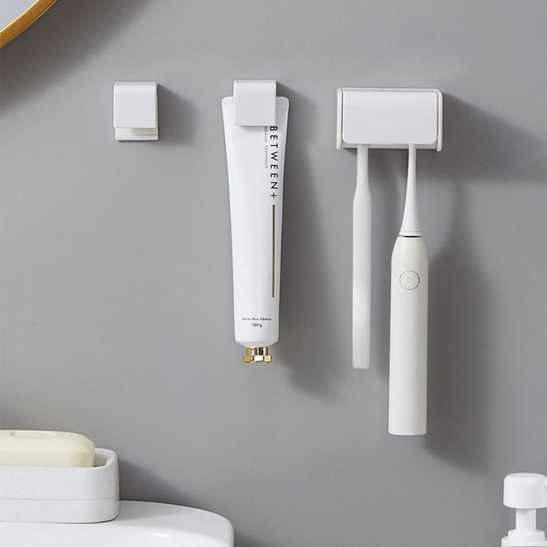 Modern White 2-hole Toothbrush Holder + Tube Clip 2P