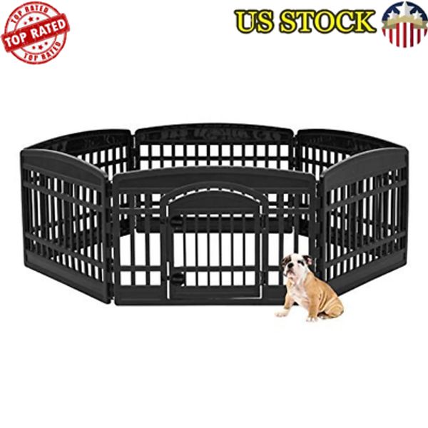 Dog Playpen 6 Panel Durable Indoor Outdoor Pet Fence Easy Assembly W/ Door New