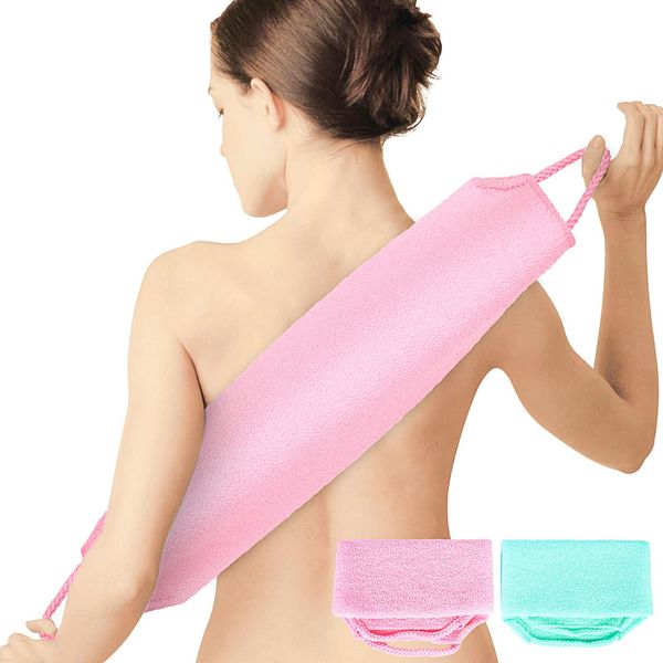 WOVTE Hair Towel, Body Towel, 2 Pieces, Bath Towel, Exfoliating Pore Cleaning, Unisex (Pink-Green)