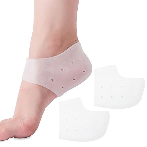 HappyHome Heel Protective Supporter Cover Moisturizing Prevents Stays in Stays Shock Absorption Foot Cushion Insoles Left and Right Use 2 Pieces (Translucent (with Holes))