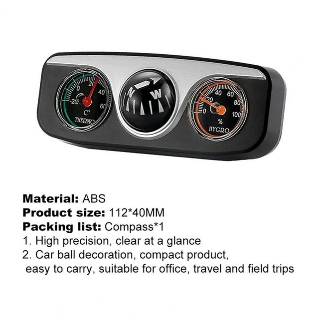 Black Outdoor 2-in-1 Car Thermometer & Compass Dashboard Ornament
