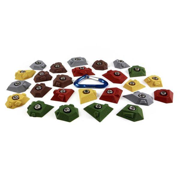 Atomik Rock Climbing Holds Set of 25 Bolt-On Hedron Tech Footholds in Assorted Earth Tones