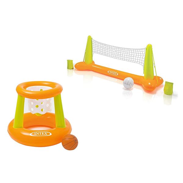 Intex Pool Game - Aufblasbares Wasserballspiel - Volleyballnetz (Pool Volleyball - Spiel + Floating Hoops Spiel)