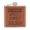 Warning World's Grumpiest Van Man 6oz PU Leather Hip Flask Tan