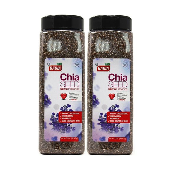 2 PACK Badia Whole Chia Seed /Fiber/Health/Fibra/Entera/No Gluten/Kosher/2x22 oz