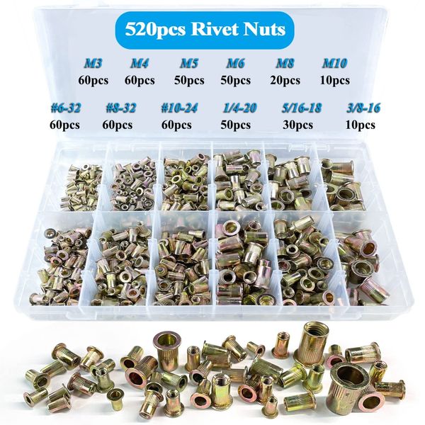 520PCs Rivet Nut to Rivnut Tool Nut Setter Thread Setting Nutsert Gun Metric&SAE
