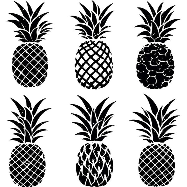 SevenDosong 6 sheets Pineapple Black Sketch Hawaiian Stamp Hawai Doodle summer Temporary Tattoo Realistic Water-Proof Fake Body Art Fake Face Tattoos