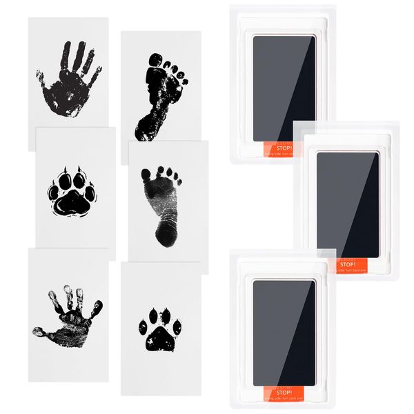 OKTAYOCUM Baby Hand and Footprint Kit, Pet Paw Print Kit with 3 Ink Pads and 6 Imprint Cards, Inkless Hand and Footprint Pad, Safe for Baby Hands and Feet, Family Keepsake for Newborn Baby (Black)