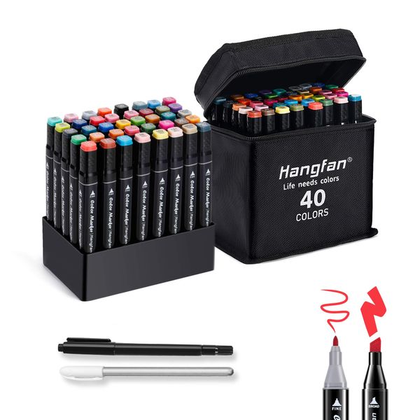 40 Colours Alcohol Markers,Art pens set for Artists（Beginners or Adults) colouring,Permanent Art Markers Perfect for Colouring,Highlighting,Anime and Manga Design